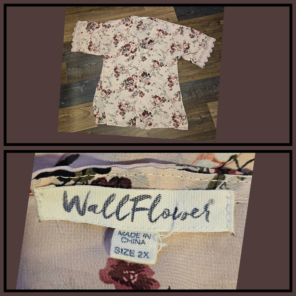 Kimono Cover Up Wallflower Pink Floral with Lace Accents